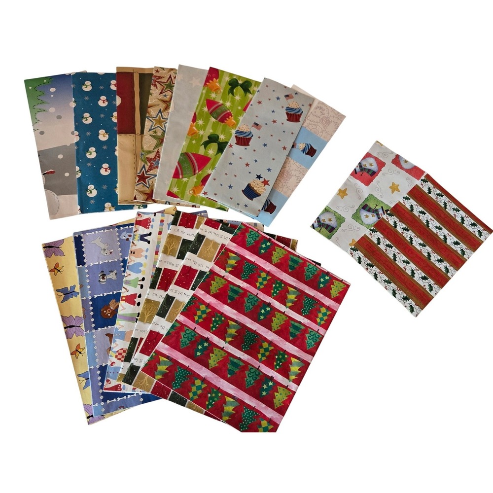 Assorted Full Sheet Gift Wrapping Paper Lot Christmas Holiday Retro Unused